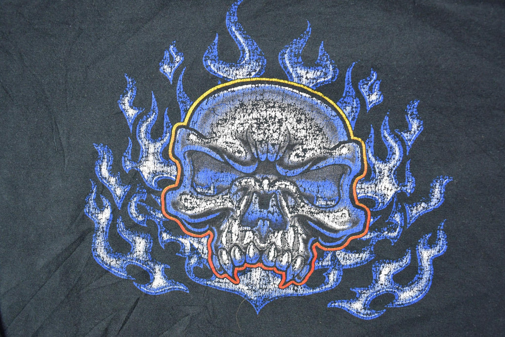 Vintage 1990s Anvil Blue Fire Skull Crewneck Light Sweatshirt