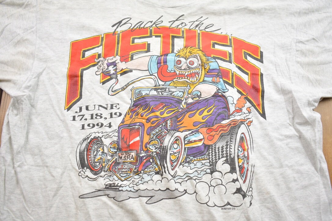 Vintage 1994 Back To The Fifties Crazy Hot Rod Driver Graphic T-Shirt