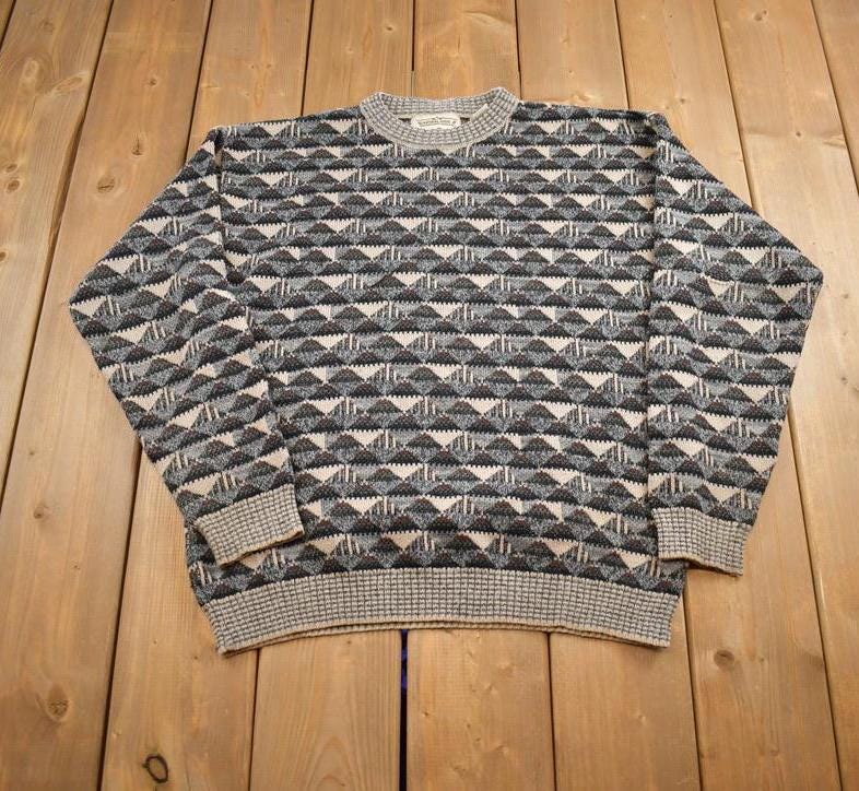 Vintage 1990s Natural Issue Abstract Pattern Knit Crewneck Sweater