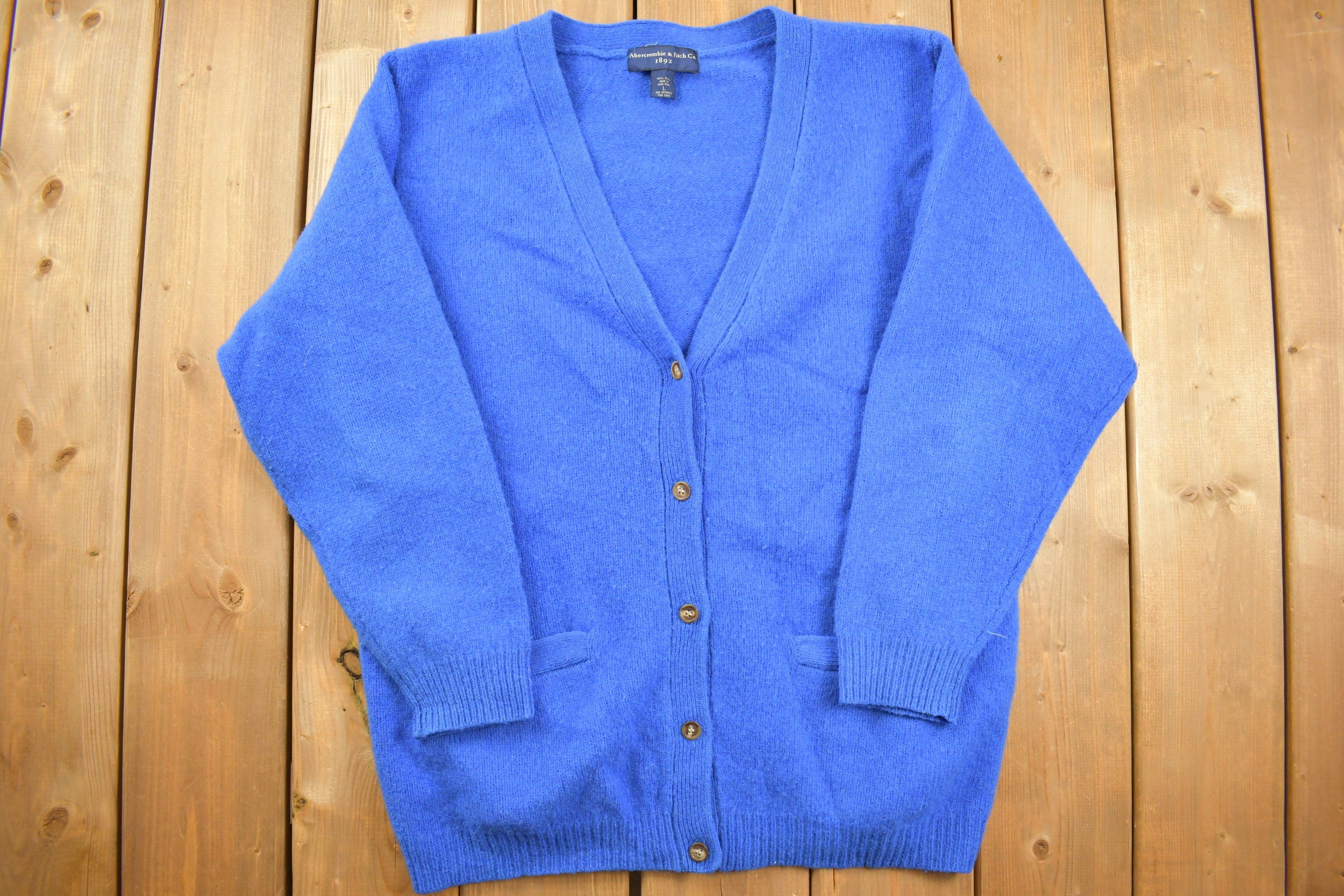 Vintage 1990s Blue Abercrombie & Fitch Co Knitted Cardigan Sweater