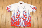 Vintage 1990s Flames AOP Rock Button Up Shirt Men's XL