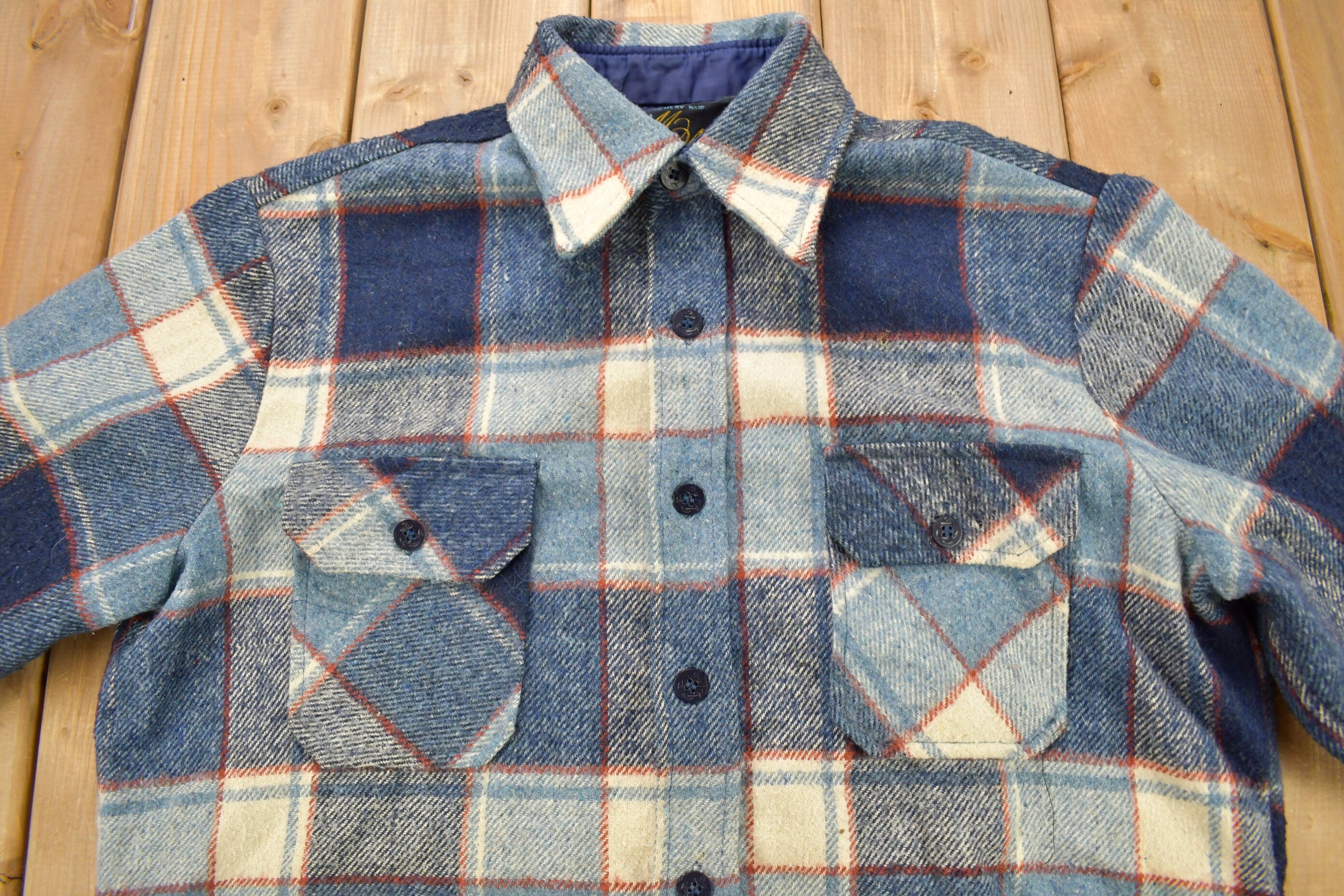 Vintage 1980s Double Breasted Plaid Flannel Button Up Shirt