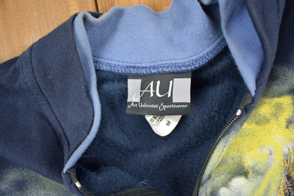 Vintage 1990s Bald Eagle Theme All Over Print Zip Up Sweater / Outdoorsman / Grandpa Sweater / Made In USA / Art Unlimited