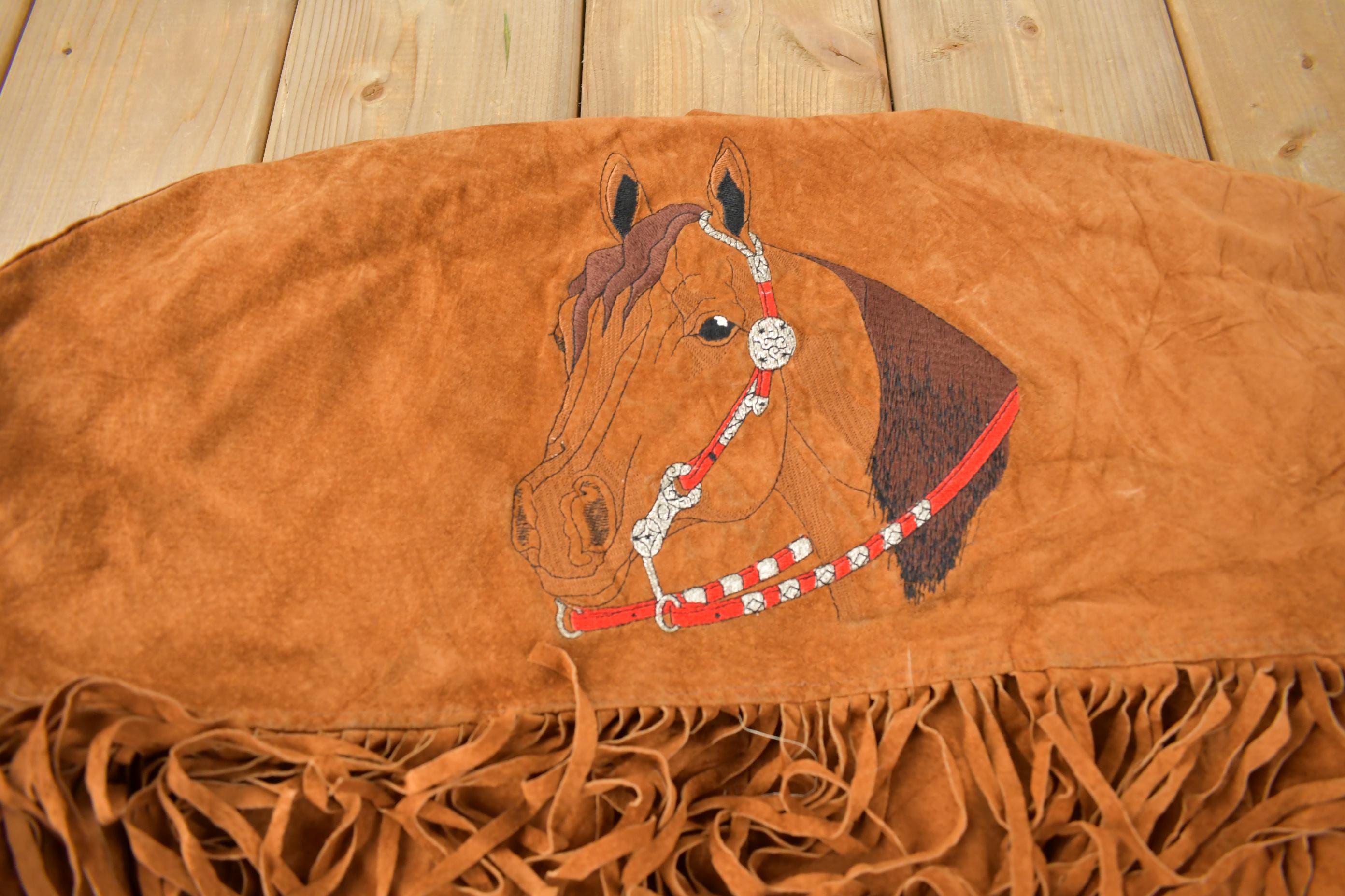 Vintage 1970s Embroidered Horse Fringe Leather Jacket
