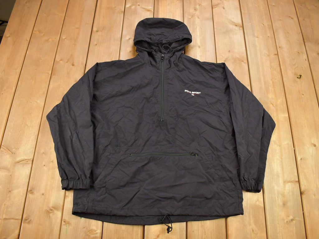 Vintage 1990s Polo Sport Ralph Lauren Black Quarter Zip Windbreaker
