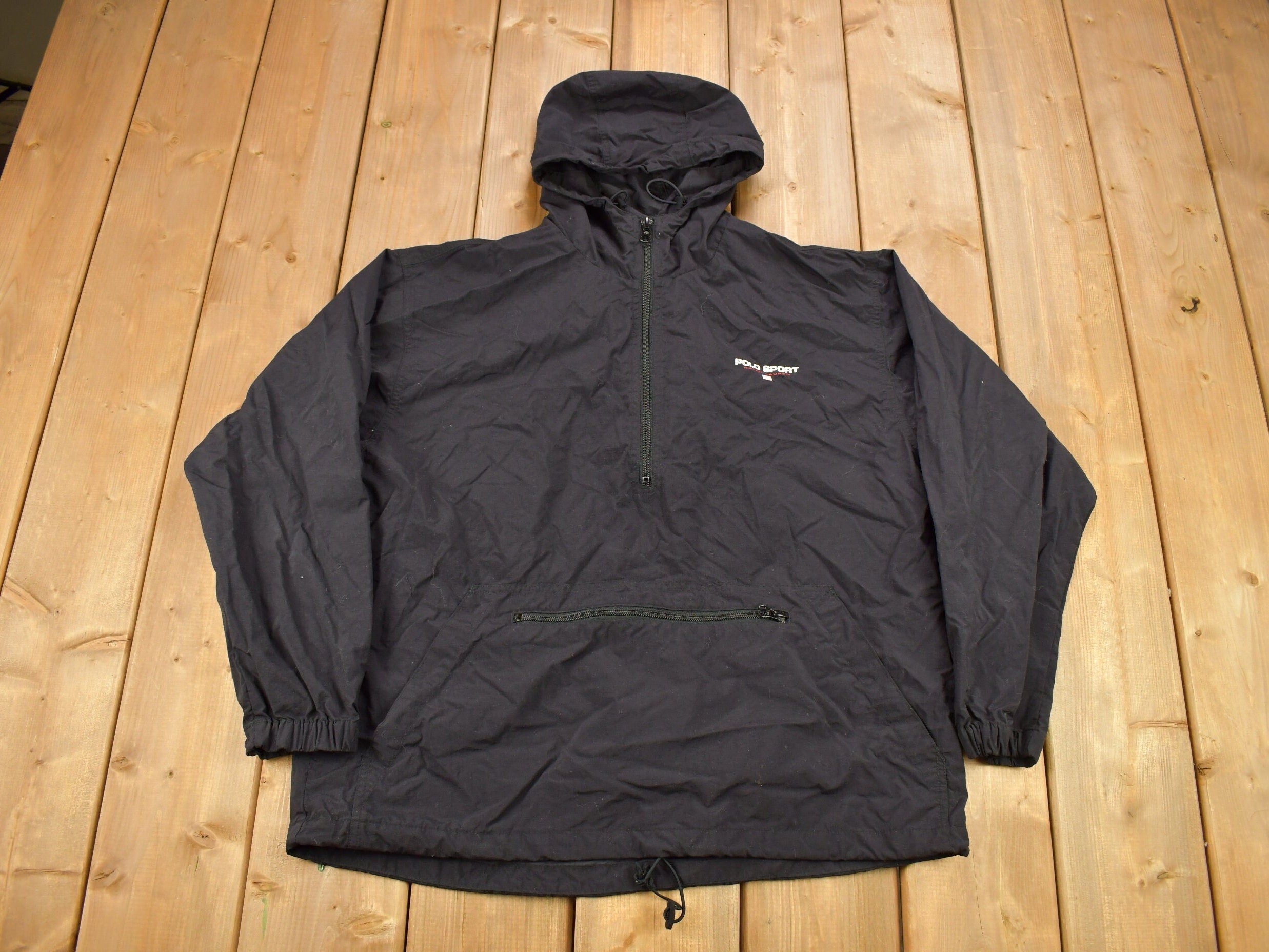Vintage 1990s Polo Sport Ralph Lauren Black Quarter Zip Windbreaker