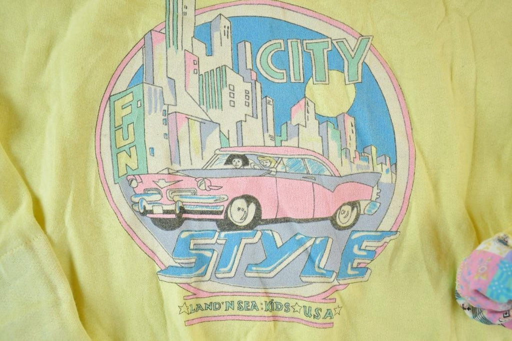 Vintage 1990s City Style Super Unique Collared Pink Cadillac Crewneck Sweatshirt Made In USA