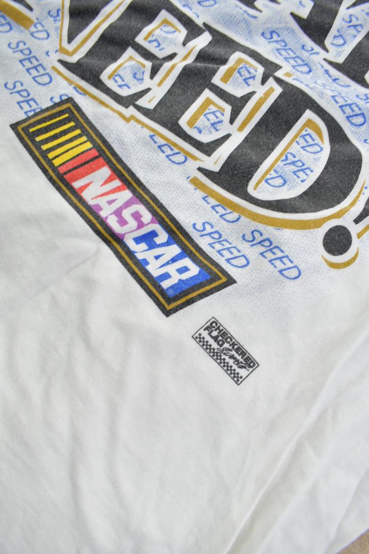 Vintage 1990s Excess Speed Is What you Need NASCAR All Over Print Racing Graphic T-Shirt