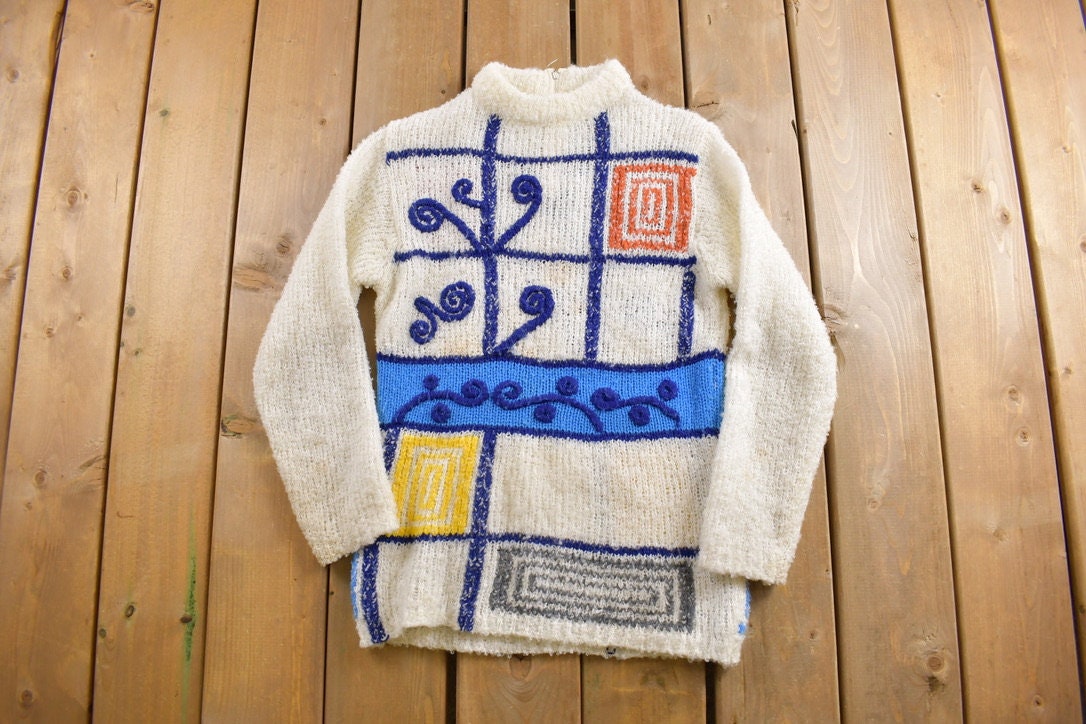 Vintage 1970s Miss Holly Abstract Cute Knitted Sweater