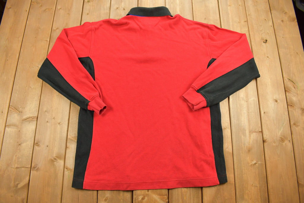 Vintage 1990s Tommy Hilfiger Collared Embroidered Quarter Zip Fleece Sweater
