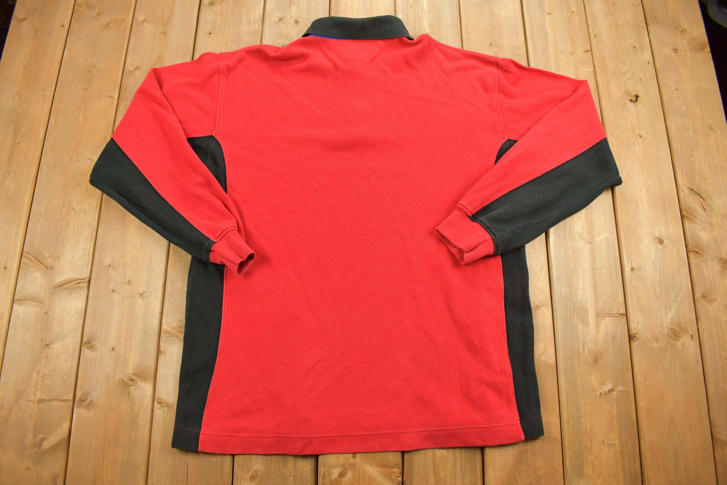 Vintage 1990s Tommy Hilfiger Collared Embroidered Quarter Zip Fleece Sweater