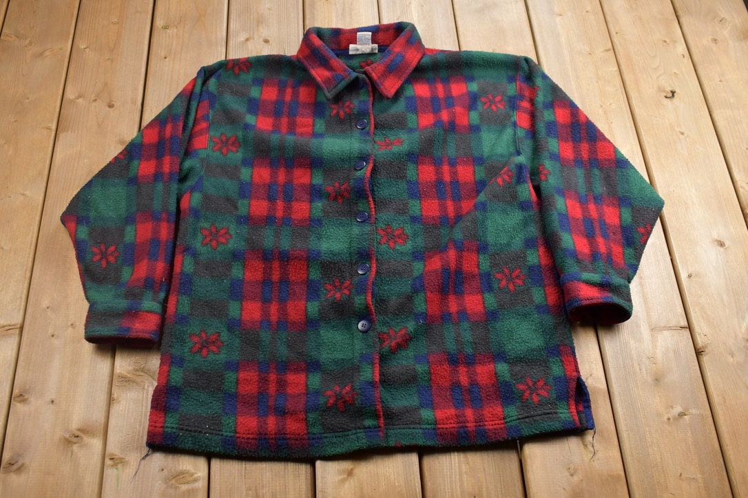 Vintage 1990s North Crest Plaid Fleece Sweater