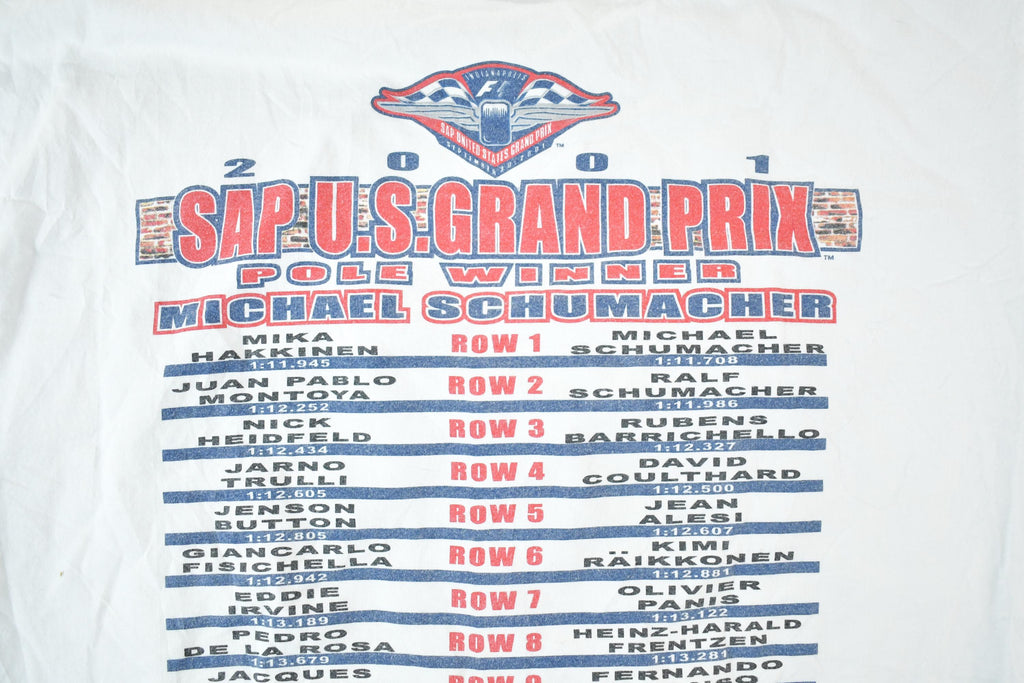 Vintage 2001 Michael Schumacher US Grand Prix Souvenir T-Shirt Mens XL