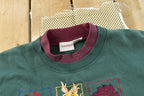 Vintage 1990s Bobbie Brooks Double Collar Embroidered Plants Cute Crewneck Sweater Mens