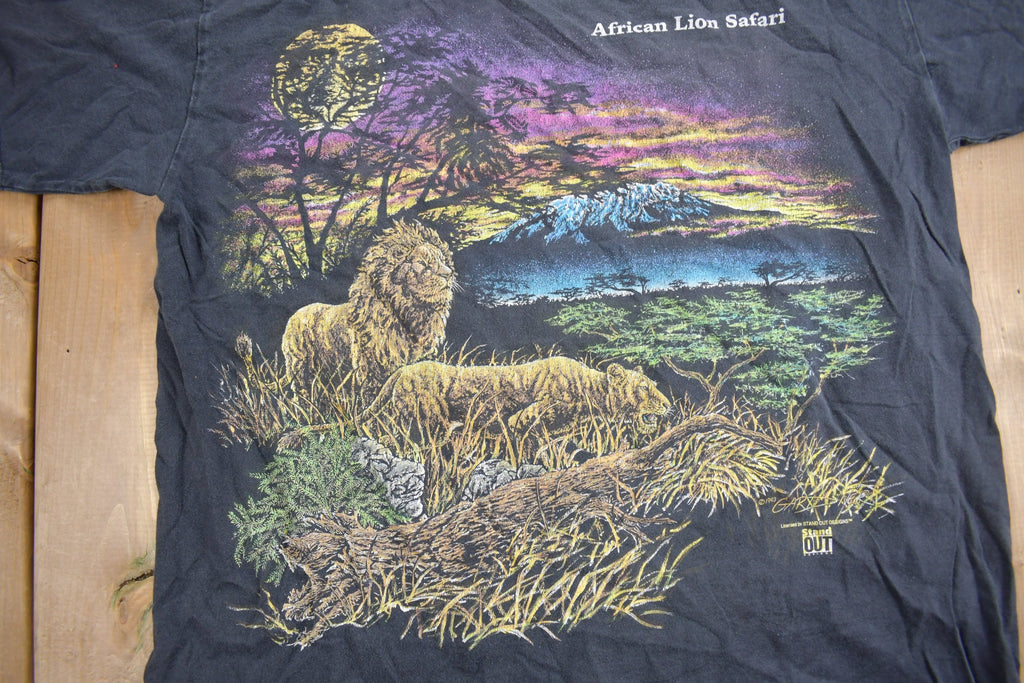 Vintage 1993 African Lion Safari Theme Graphic T-Shirt