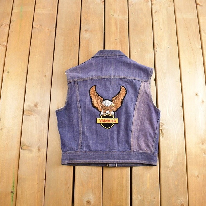 Vintage 1970s Denim Biker Vest With Original Vintage Patches