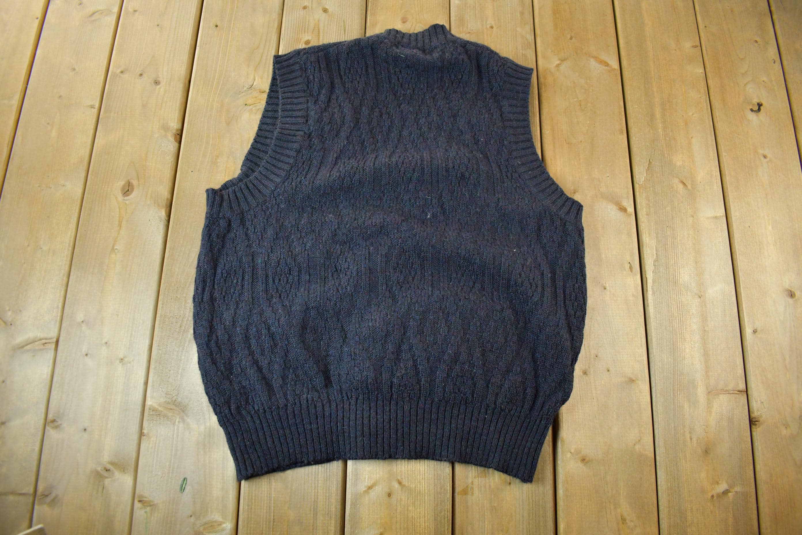 Vintage 1990s Boston Traders Wool Knit Cardigan Sweater Vest Men's Medium /