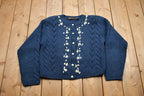 Vintage 1990s Floral Theme Knitted Button Up Sweater