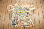 Vintage 1990s Tropical Paradise All Over Print Map Theme Souvenir T Shirt