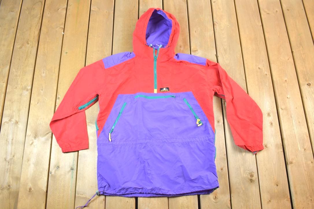 Vintage 1990s Sierra Designs Colour Block Hooded Windbreaker Quarter Zip Spring Jacket