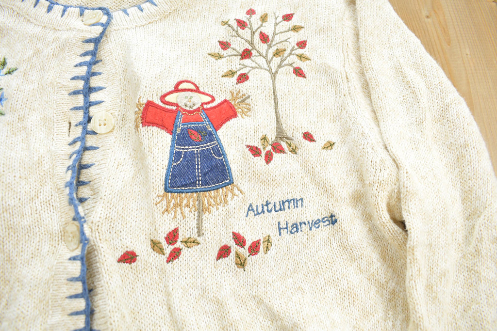 Vintage 1990s Summer Fun Spring Winter Fall Hand Embroidered Knit Cardigan Sweater Made In USA