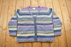 Vintage 1990s Northern Isles Striped Knitted Cardigan Sweater