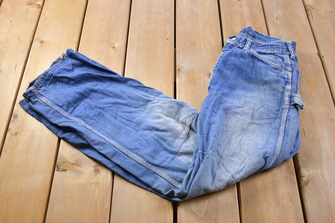 Vintage 1990s Faded Patchwork Denim Jeans Size  American Vintage  Workwear  Streetwear  Vintage Pants  Casual Wear  Essentials