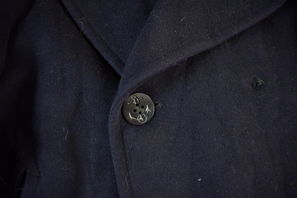 Vintage 1940s WW2-Cold War Ear Era Naval Wool Coat Men's Small