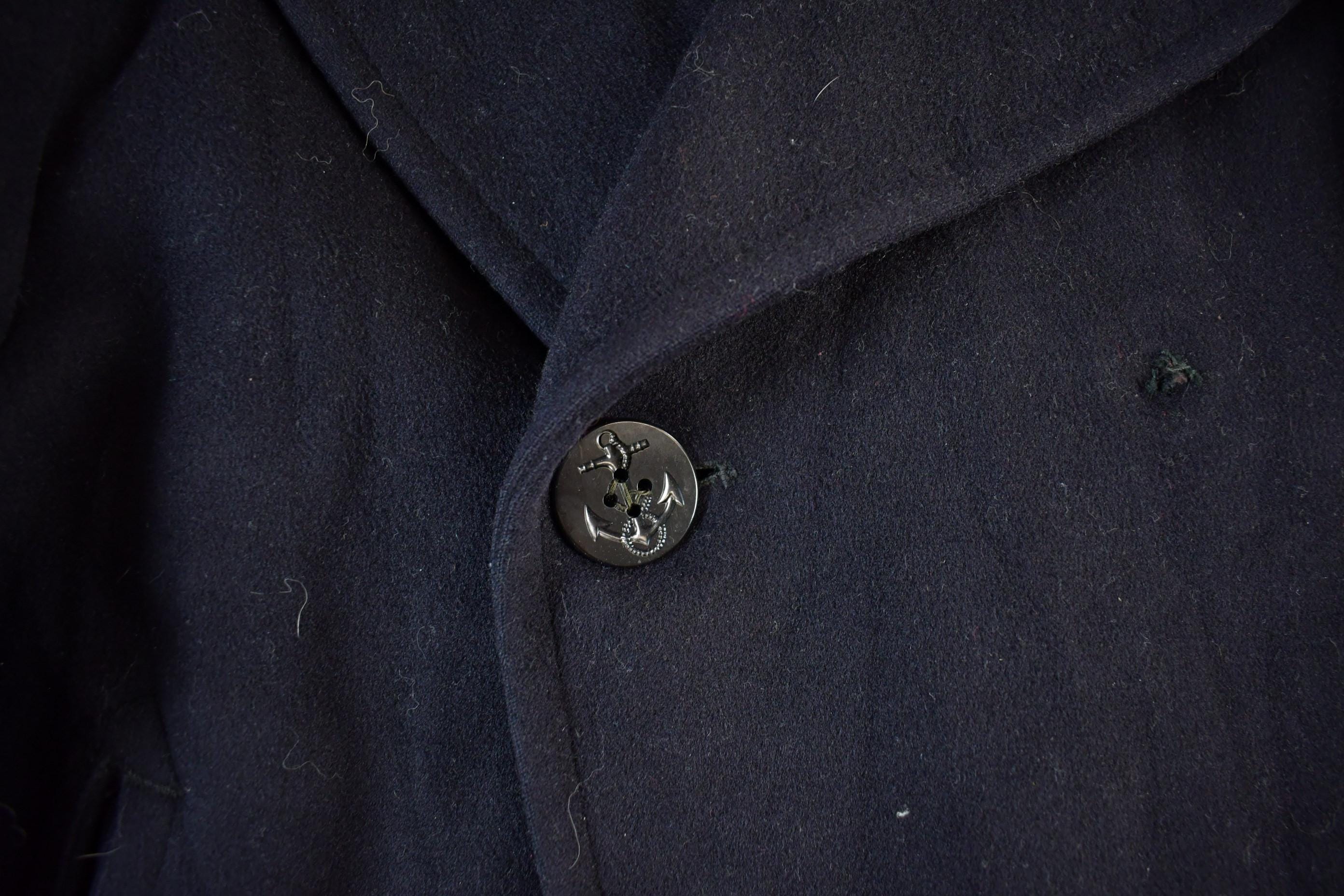 Vintage 1940s WW2-Cold War Ear Era Naval Wool Coat Men's Small