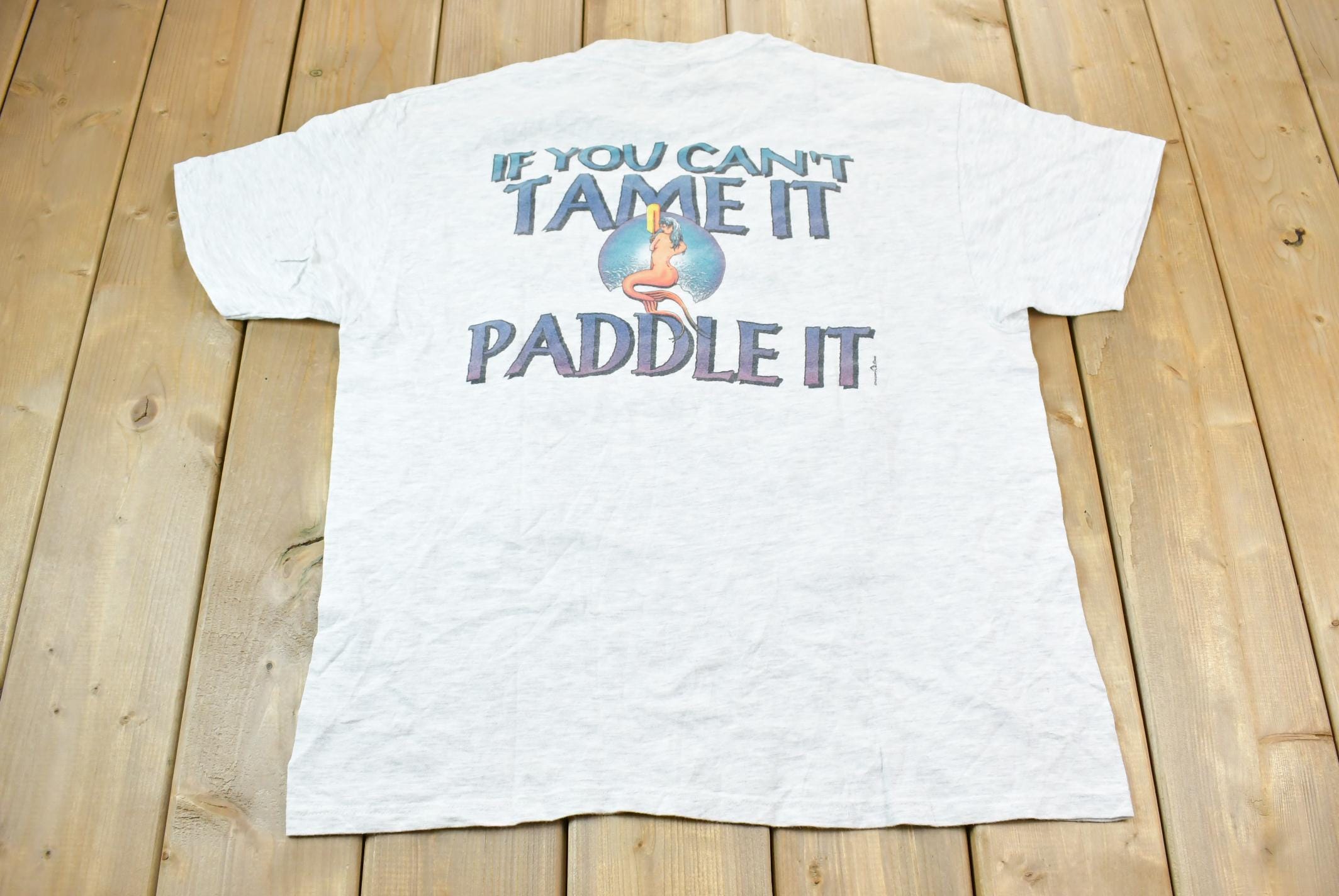 Vintage 1990s Delaware River Paddle Mermaid Graphic Souvenir Travel T-Shirt Size XL