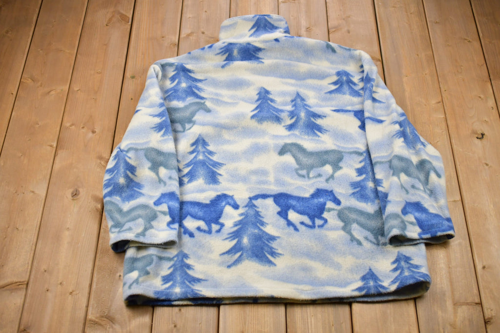 Vintage 1990s All Over Print Horse Fleece Quarter Zip Sweater