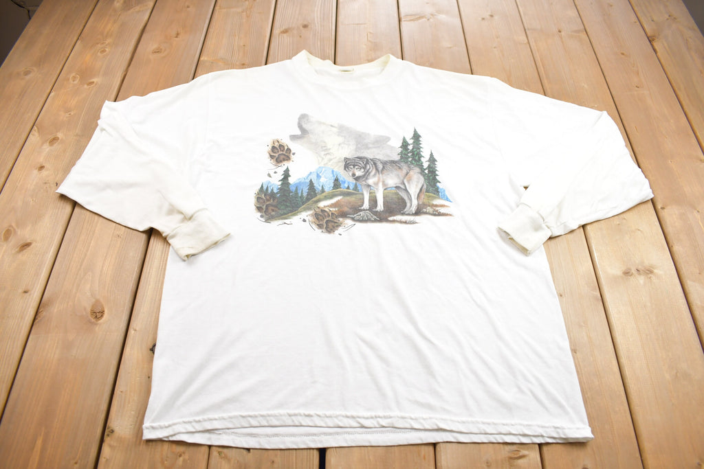 Vintage 1990s Wolf in Forest Graphic Long Sleeve Shirt