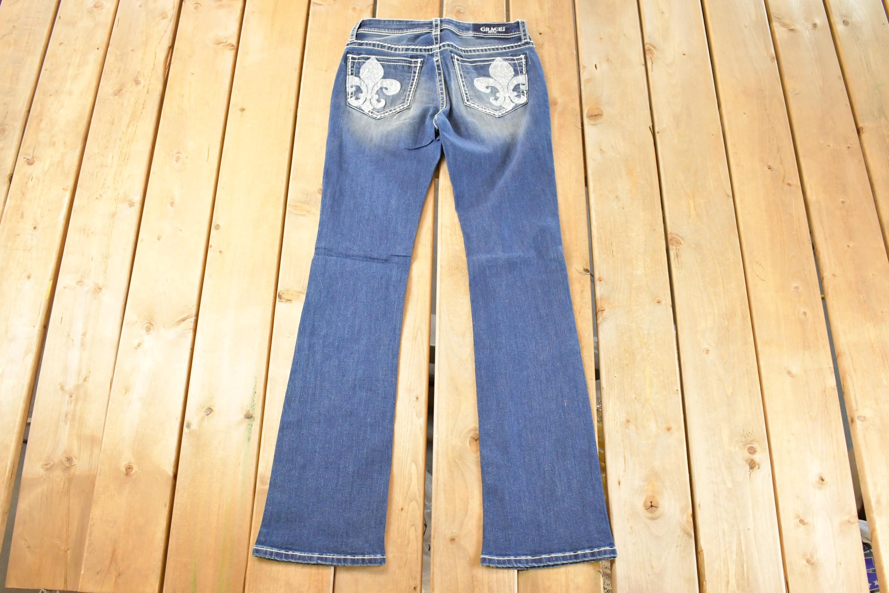 Vintage Deadstock Y2K Grace In LA Bedazzled Bootcut Low Rise Jeans Women's Size 26 x 32