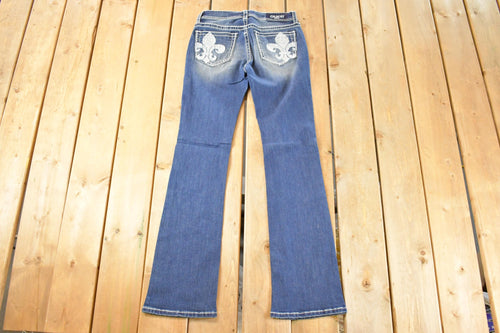 Vintage Deadstock Y2K Grace In LA Bedazzled Bootcut Low Rise Jeans Women's Size 26 x 32 / 2000's Embroidered Contrast Stitched Denim