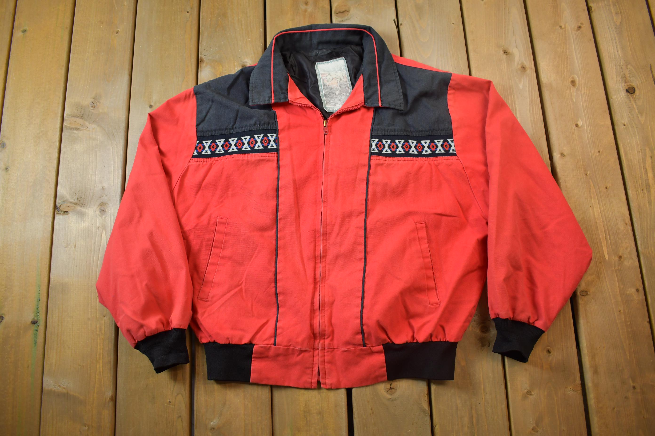 Vintage 1980s Workwear Bomber Jacket Aztec Print - XL - Made in USA