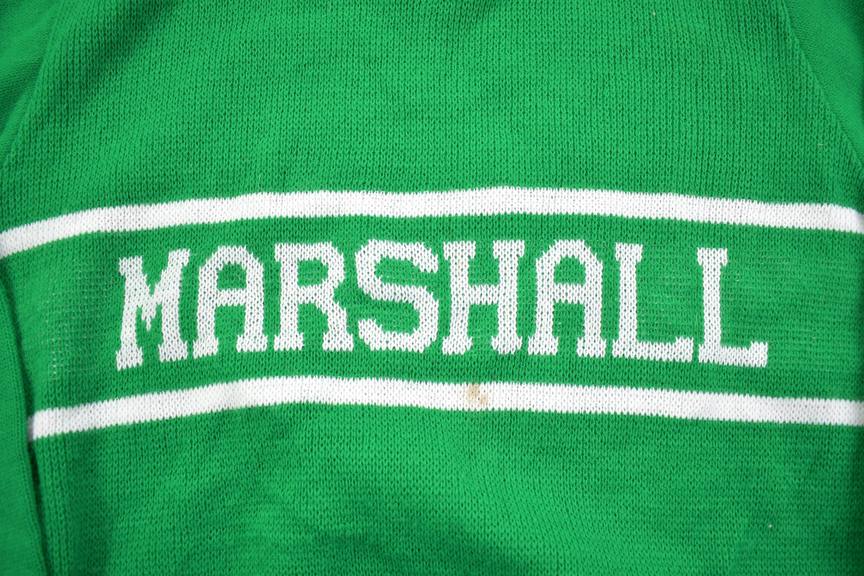 Vintage 1990s Marshall Spellout Varsity Knit Crewneck Sweater - Medium