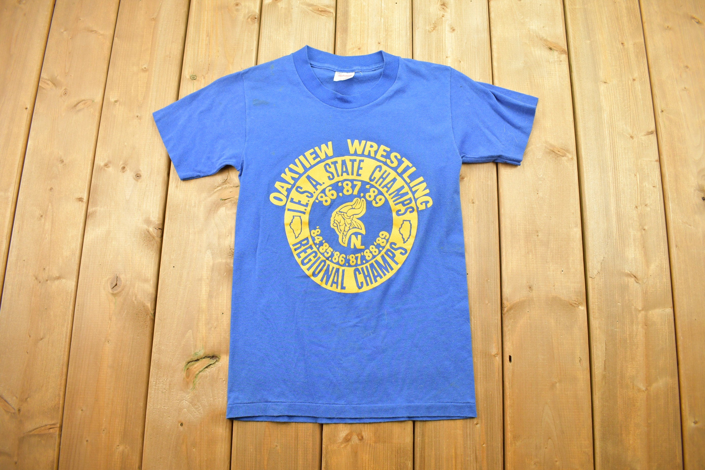 Vintage 1989 Oakview Wrestling IESA State Champs Graphic T Shirt