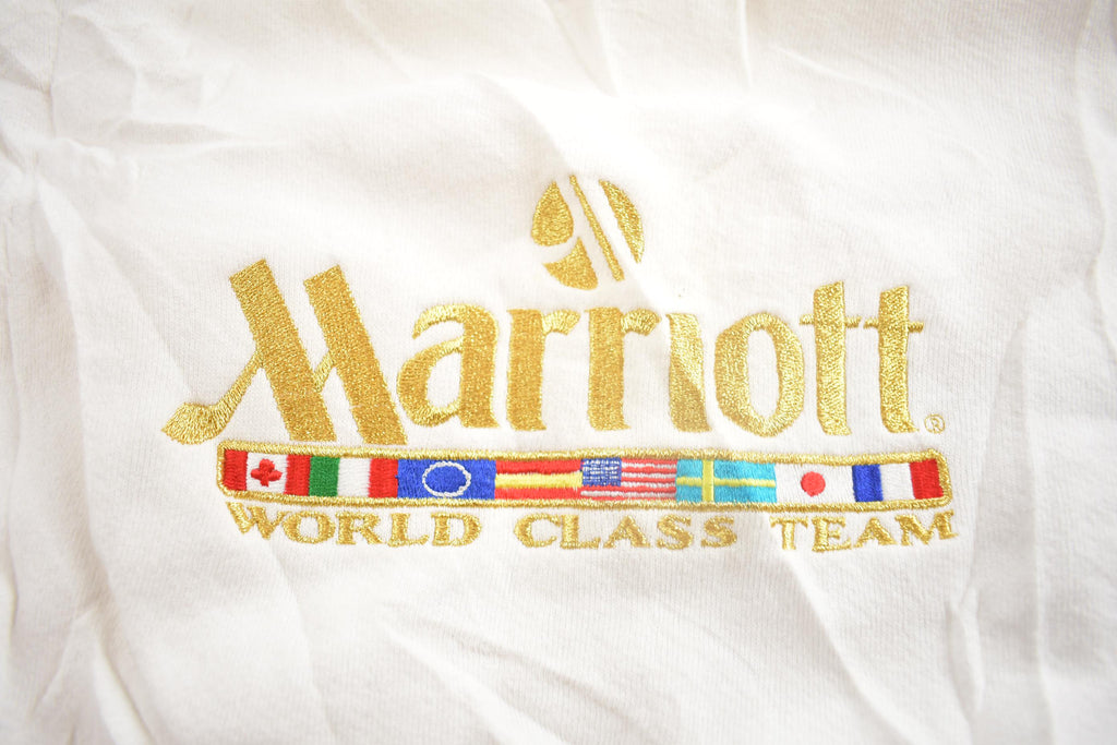 Vintage 1990s Marriott World Class Team Embroidered Crewneck Sweatshirt Made In USA