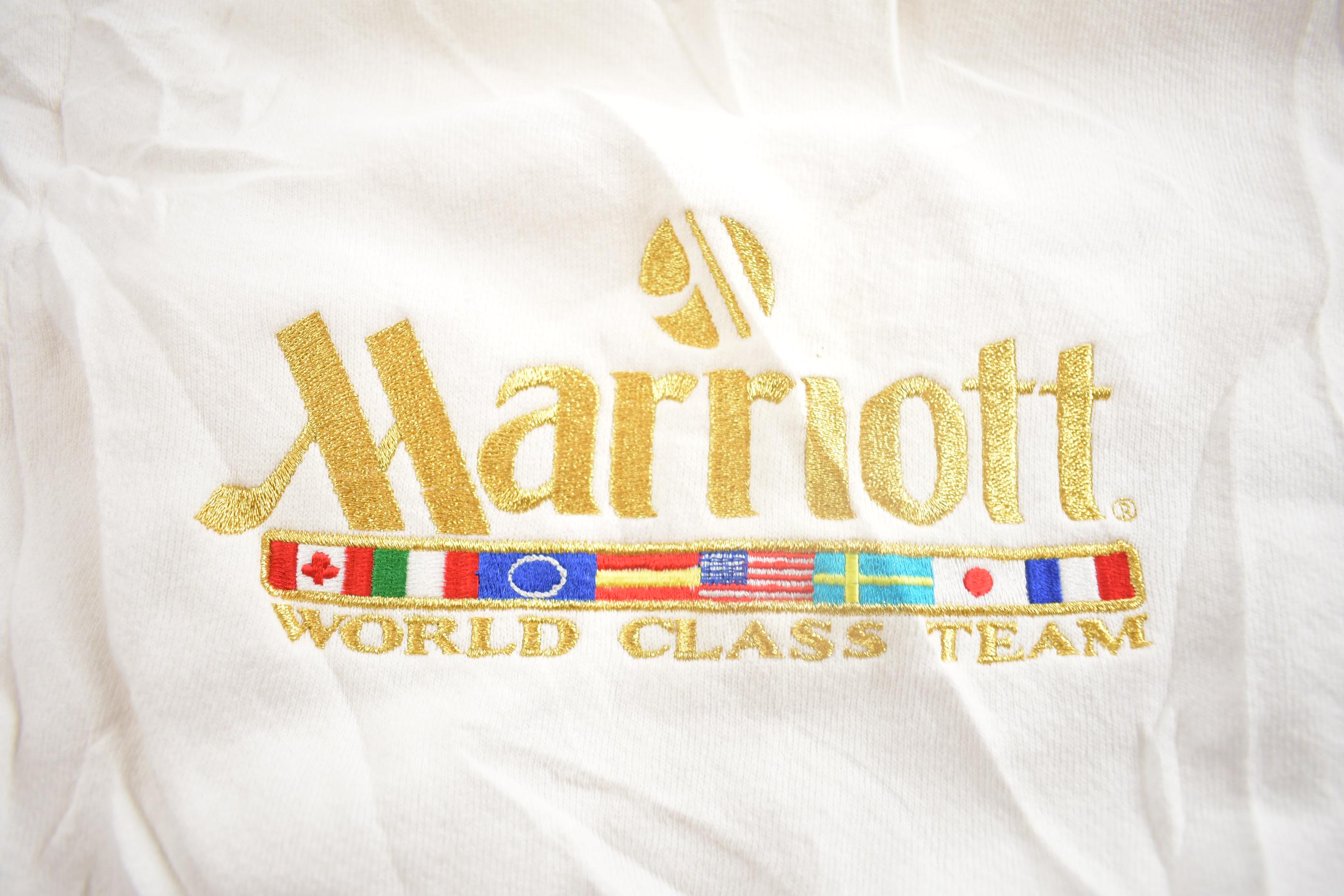 Vintage 1990s Marriott World Class Team Embroidered Crewneck Sweatshirt Made In USA