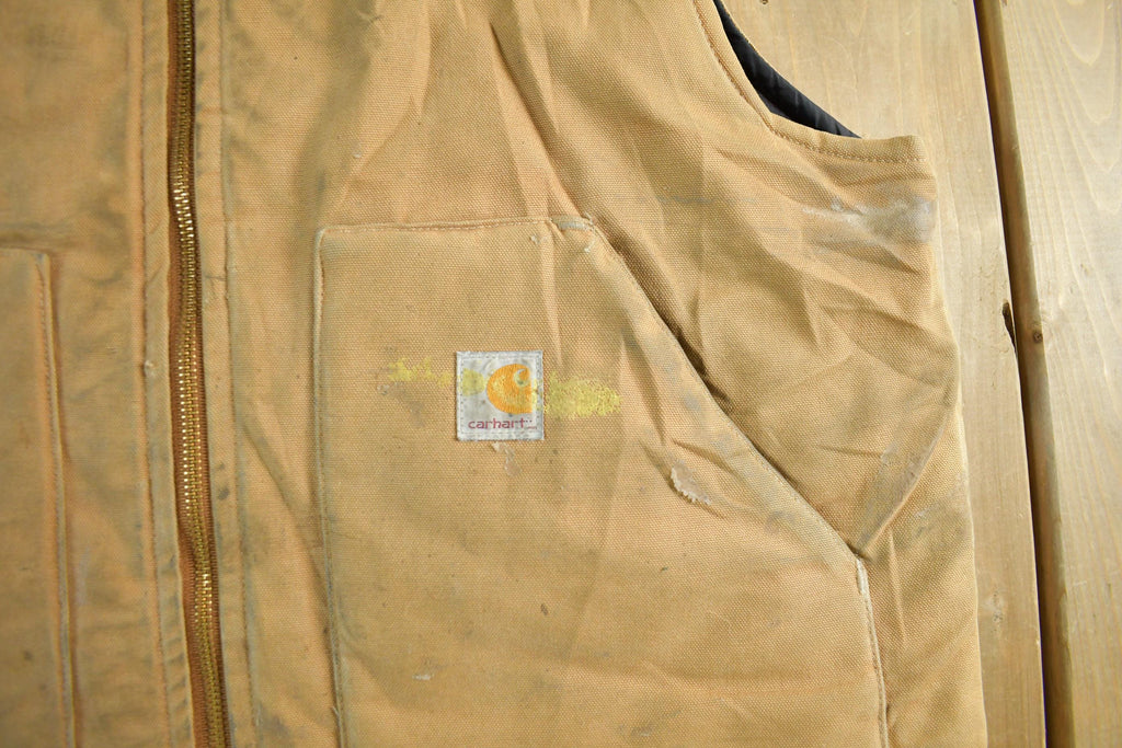 Vintage 1990s Distressed Carhartt Quilt Lined Jacket Vest Mens Large