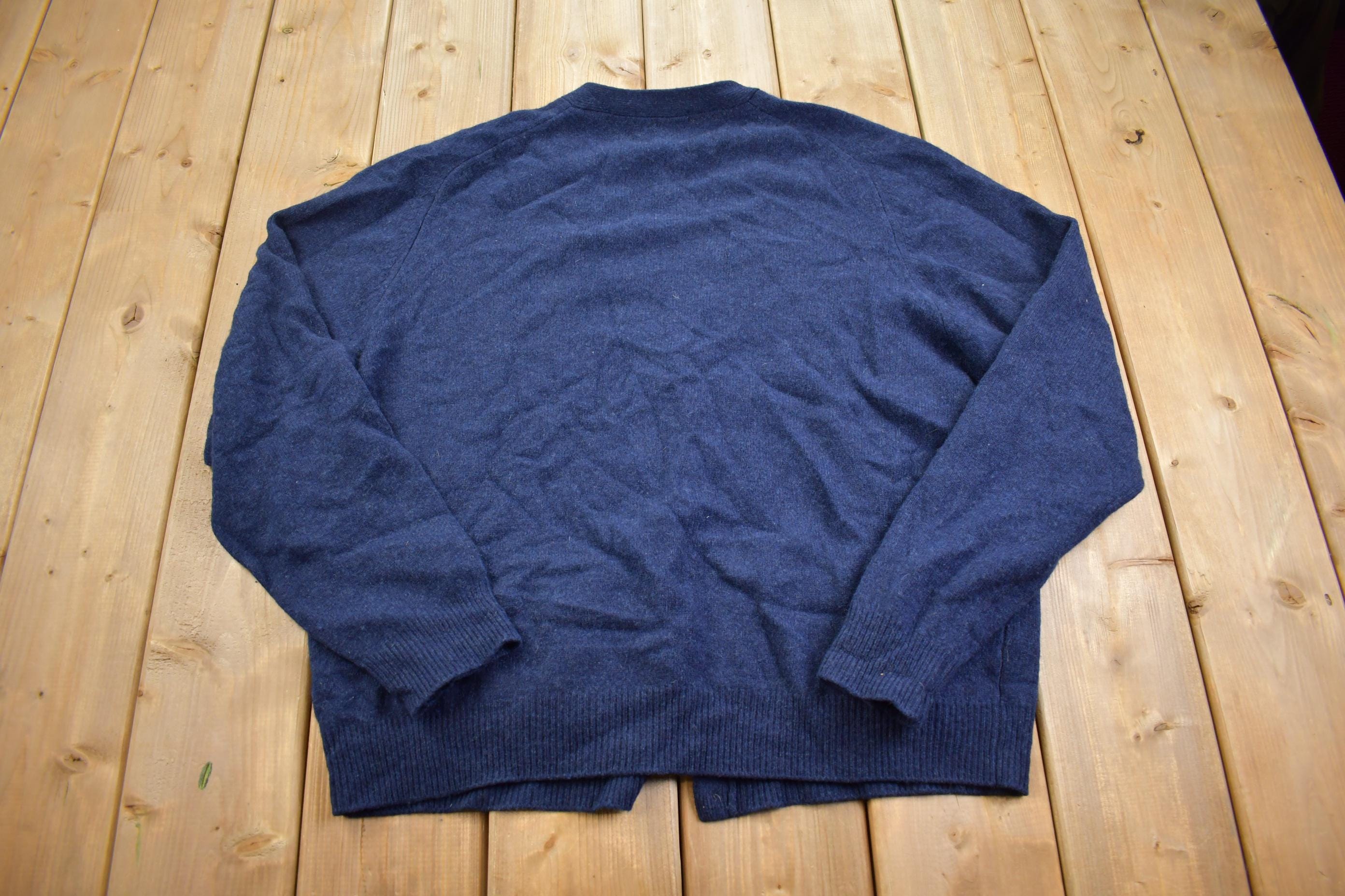 Vintage 1990s Grant Thomas 100% Wool Knit Cardigan Sweater - XL