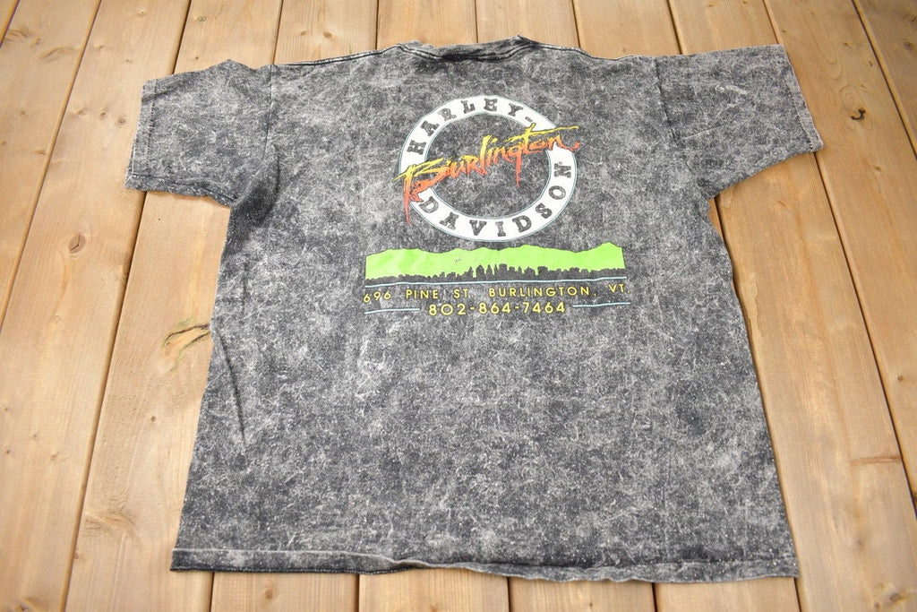 Vintage 1990s Harley Davidson Burlington Vermont Single Stitch Stone Wash Graphic T-Shirt Made In USA