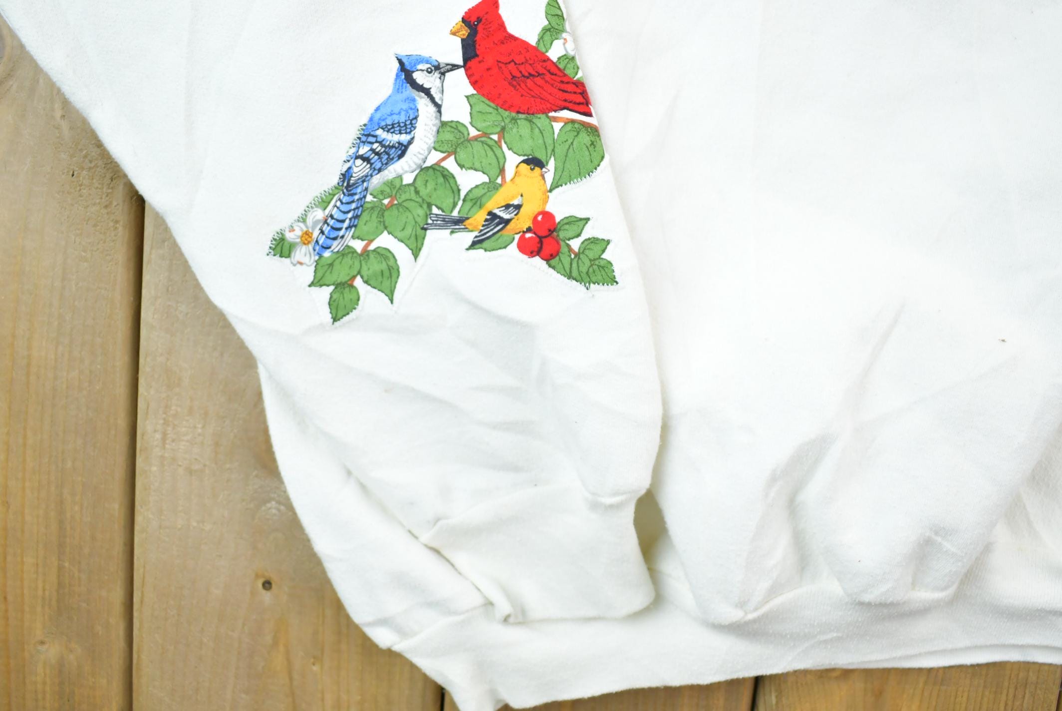 Vintage 1990s Multi Bird All Over Print Embroidered Crewneck Sweater