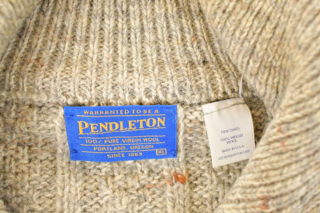 Vintage 1990s Pendleton Wool Cable Knit Zip Up Crewneck Sweater Men's XXL