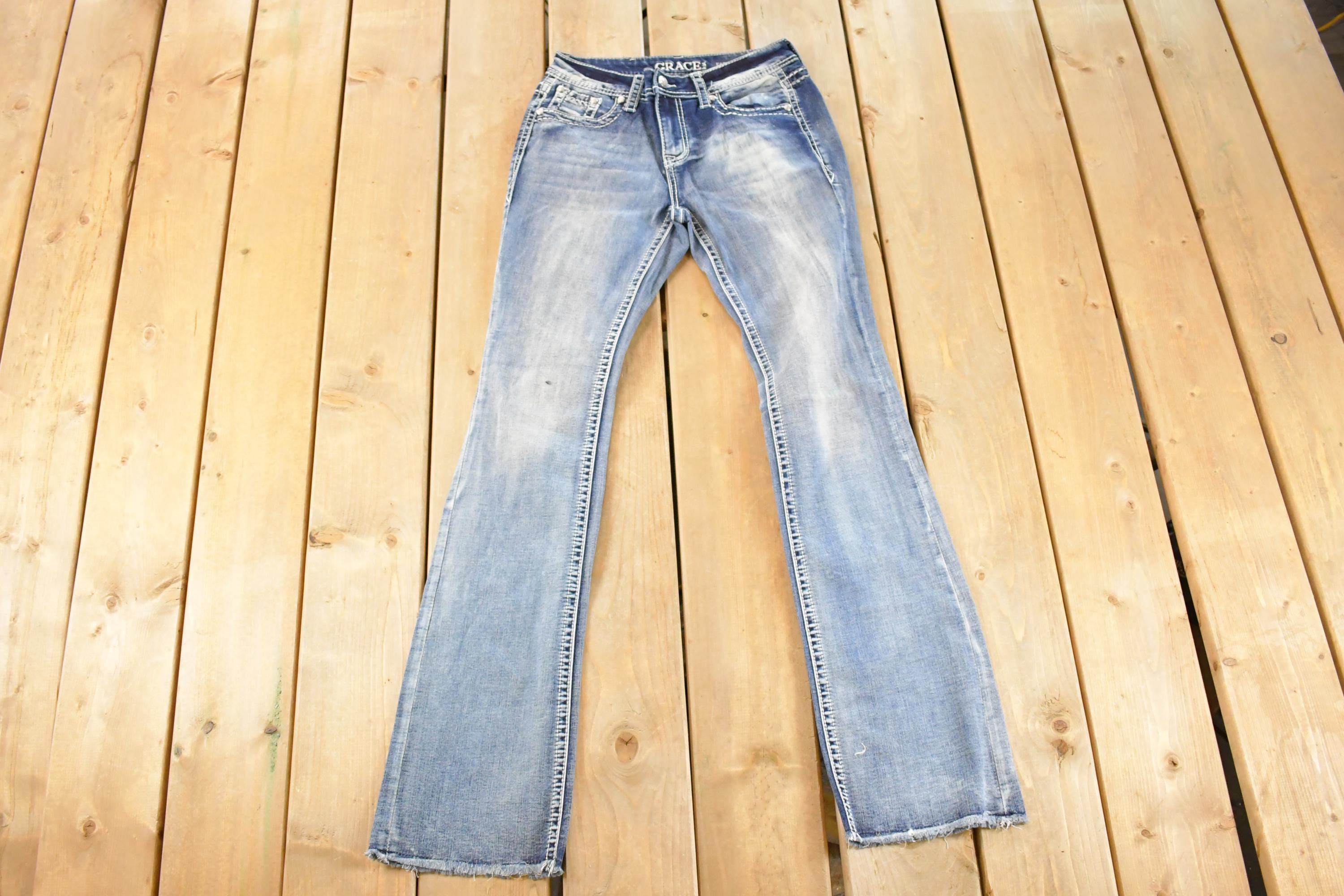 Vintage Deadstock Y2K Grace In LA Bedazzled Low Rise Jeans Women's Size 27 x 32