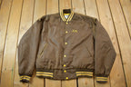 Vintage 1990s Mechanical Drafting Embroidered Snap Button Satin Jacket Made In USA - Large