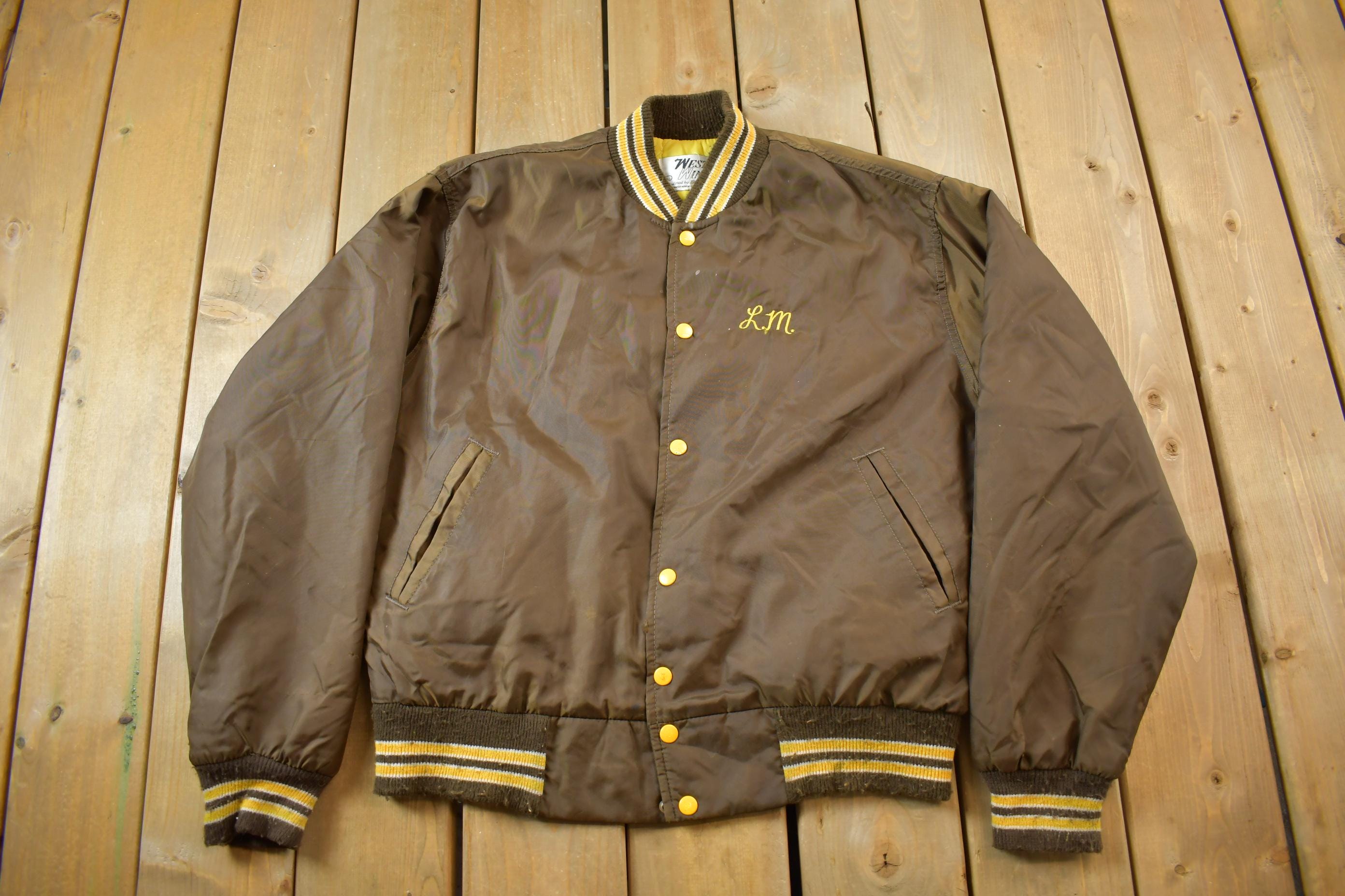 Vintage 1990s Mechanical Drafting Embroidered Snap Button Satin Jacket Made In USA - Large