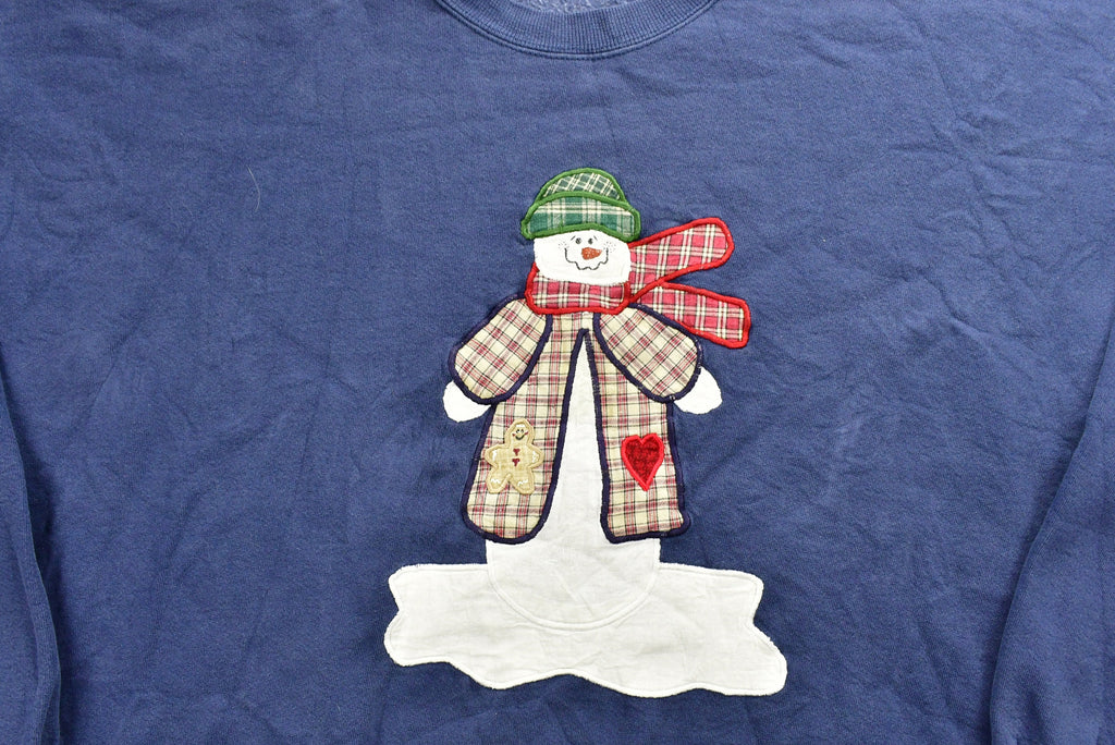 Vintage 90's Snowman Winter Graphic Crewneck Sweater , 90s Holiday Crewneck , Patchwork , Winter Wear , Festive Graphic Print