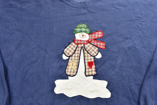 Vintage 90's Snowman Winter Graphic Crewneck Sweater , 90s Holiday Crewneck , Patchwork , Winter Wear , Festive Graphic Print