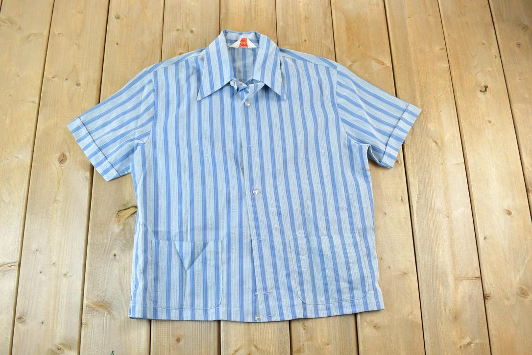 Vintage 1970s Luigi Striped Blue Button Up Shirt